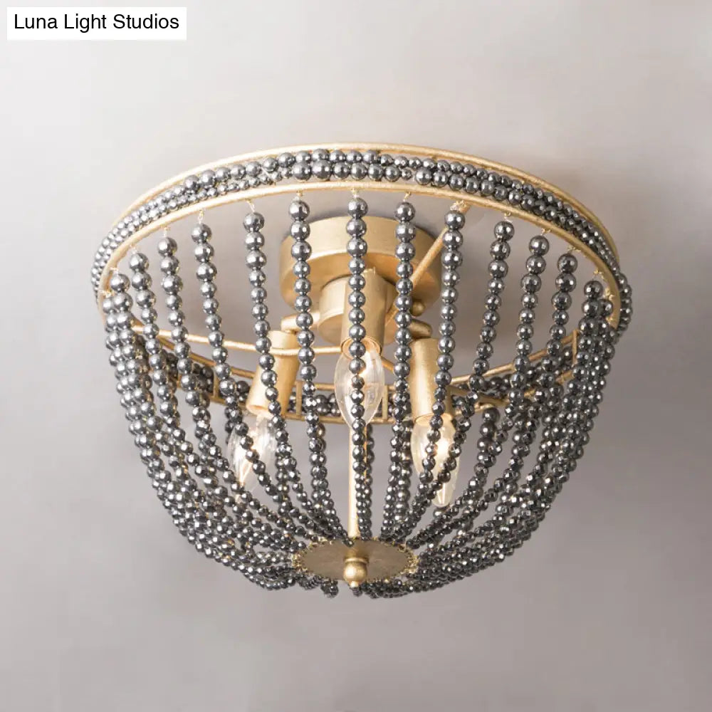 Gold Crystal Semi Flush Ceiling Light With Minimalist Basket Shade For Living Room - Set Of 3 Bulbs