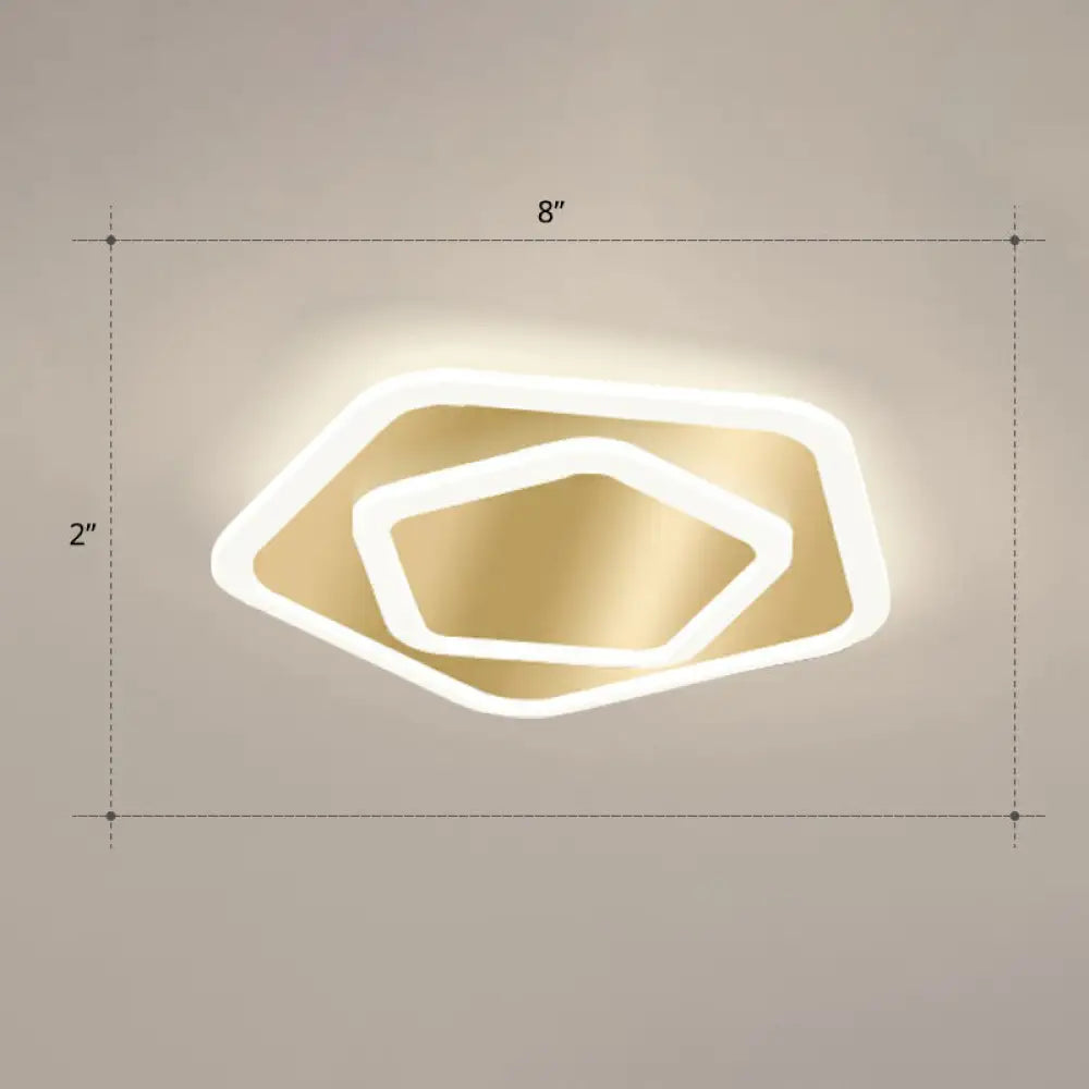 Gold Geometric Corridor Ceiling Light - Acrylic Led Flush Mount Fixture With Minimalistic Design /