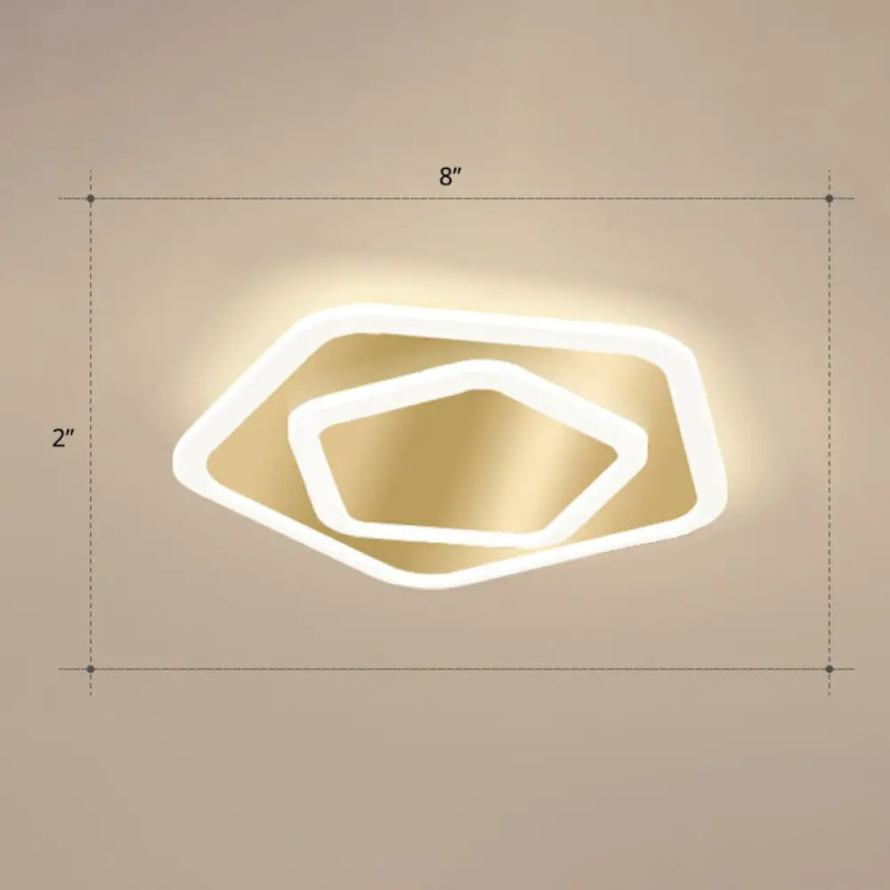 Gold Geometric Corridor Ceiling Light - Acrylic Led Flush Mount Fixture With Minimalistic Design /