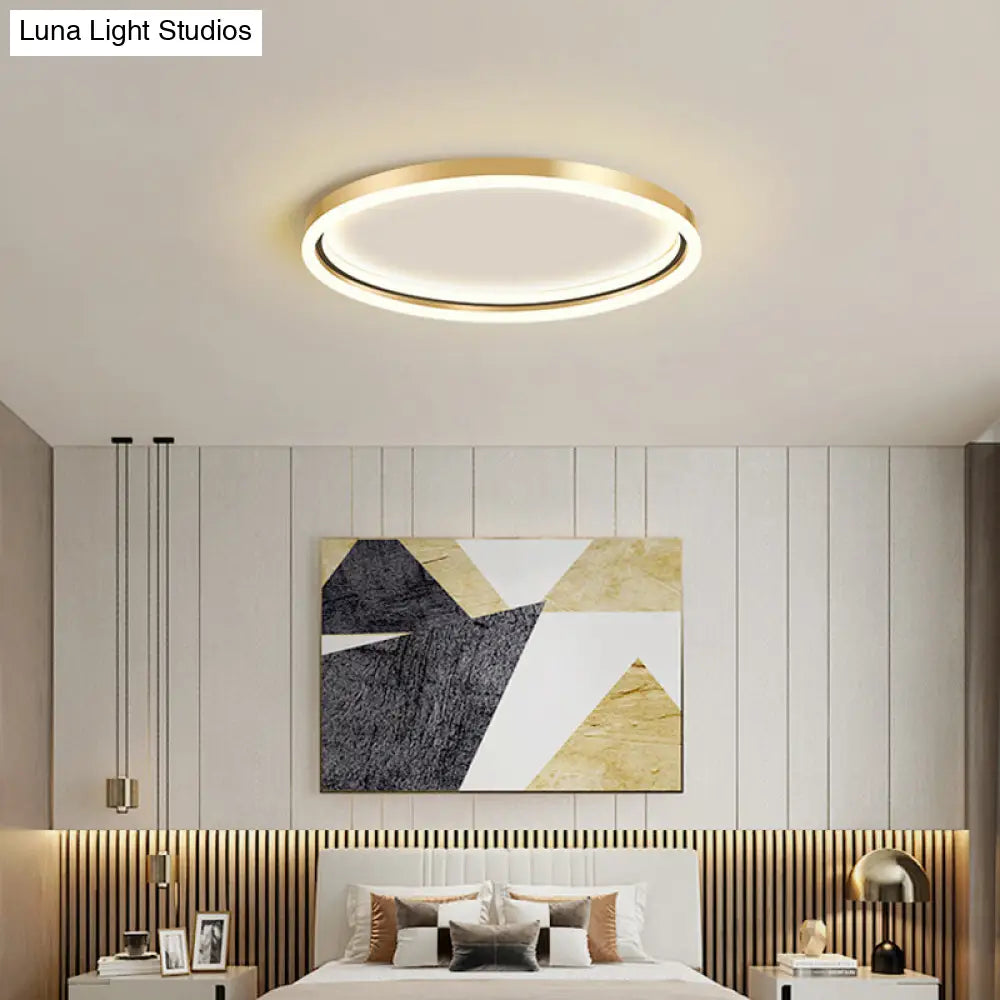 Golden LED Flush Mounted Lamp for Bedroom - Simplicity Aluminum Ring Ceiling Flush Mount Light