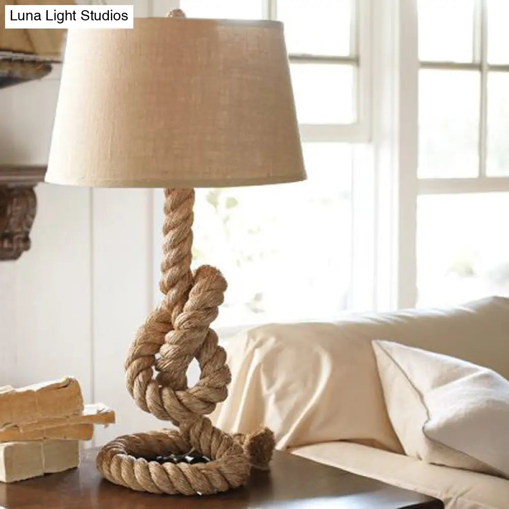 Industrial Barrel Desk Lamp With Coarse Knots Rope Base - Fabric White 1 Head Perfect For Living