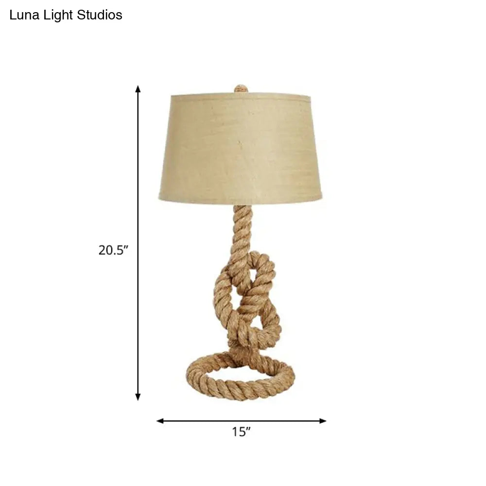 Industrial Barrel Desk Lamp With Coarse Knots Rope Base - Fabric White 1 Head Perfect For Living