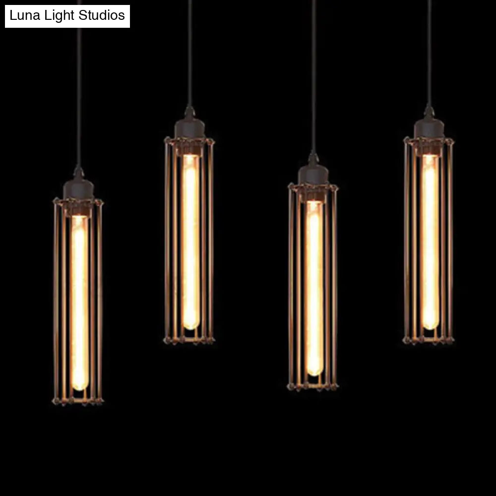 Industrial Black Iron Cage Pendant Light - 1-Bulb Cylindrical Ceiling Fixture For Bars