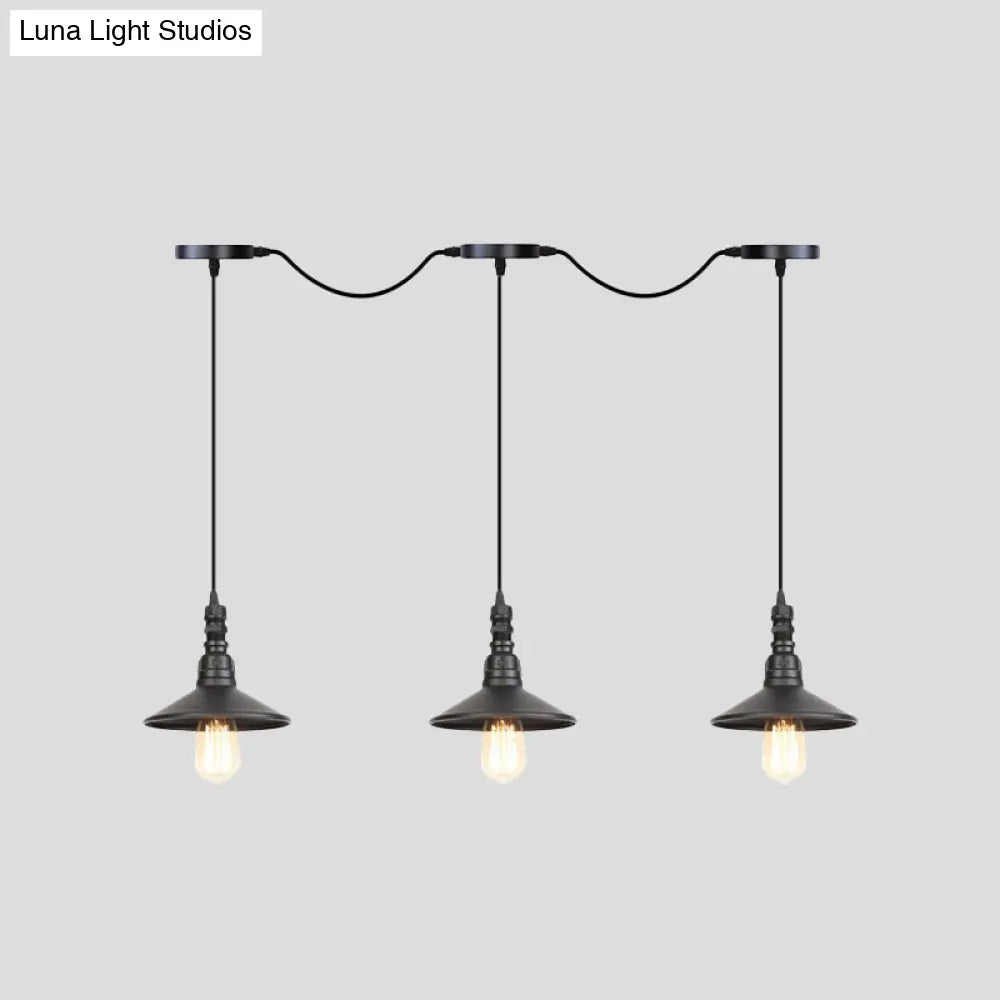 Industrial Black Iron Pendant Light With Saucer Design - Multi-Pendant Fixture 3/5/7 Heads Tandem