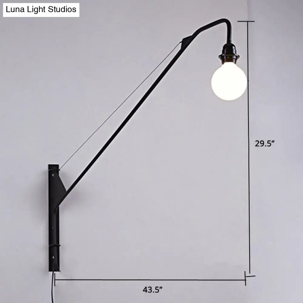 Industrial Black Metal Wall Sconce With Open Bulb Design For Fishing Rod Lamp Fixture