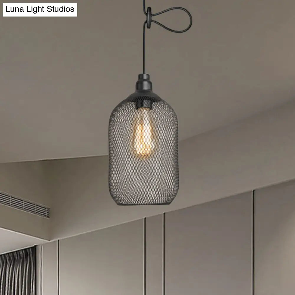 Industrial Black Wire Mesh Pendant Light With Height Adjustable Hanging Lamp For Dining Room