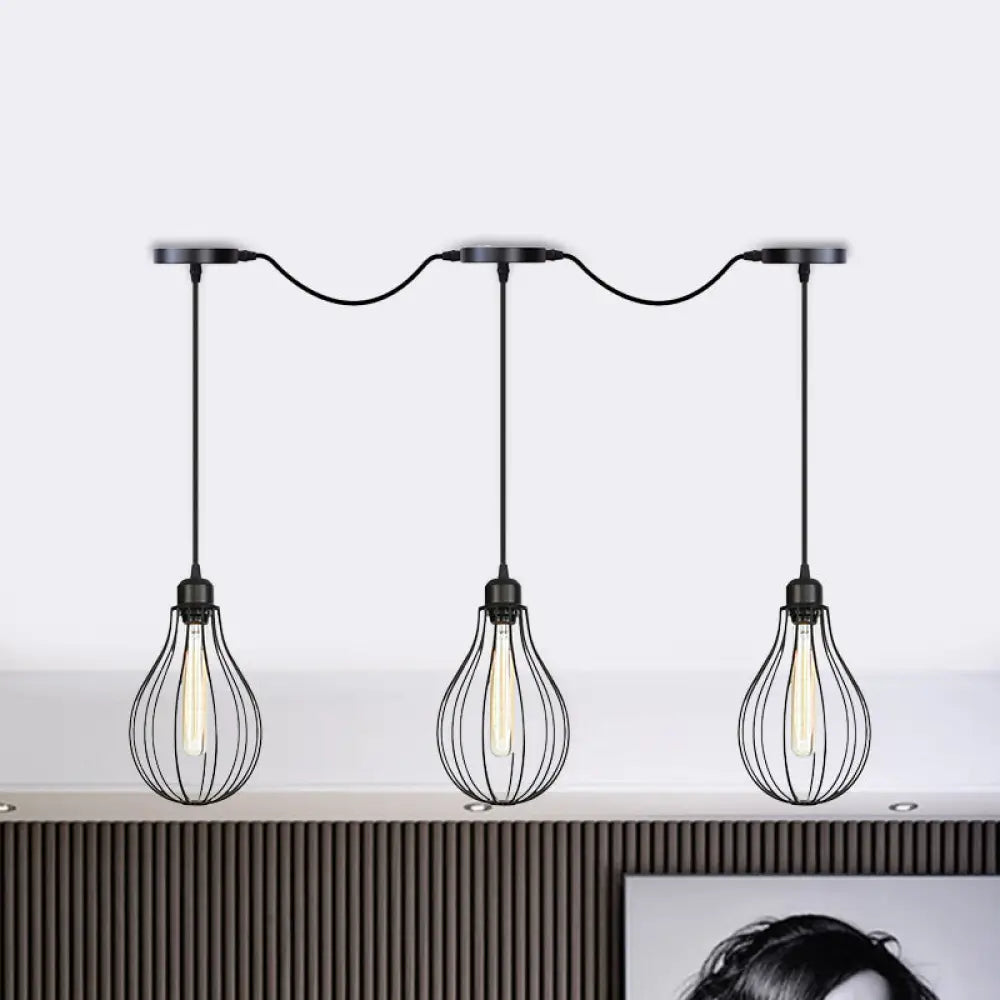 Industrial Cage Pendant Chandelier With Multi-Bulb Kit In Black 3 /