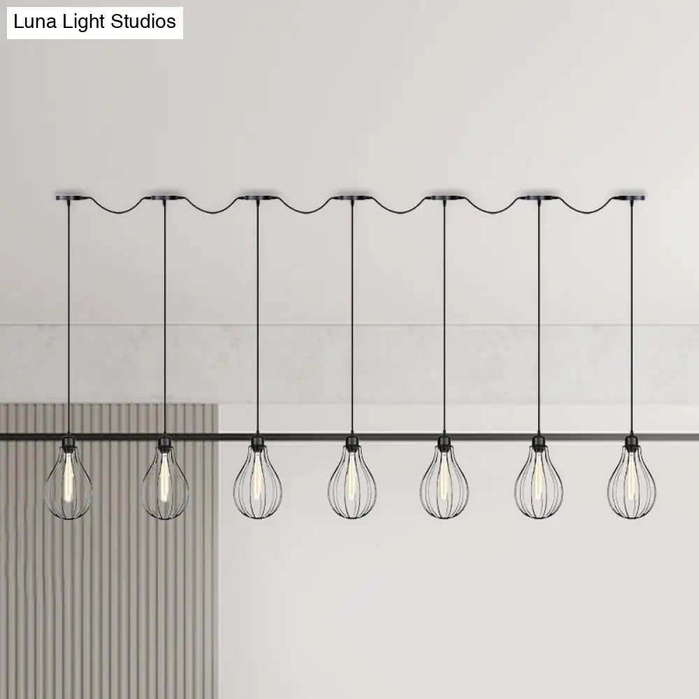 Industrial Cage Pendant Chandelier With Multi-Bulb Kit In Black