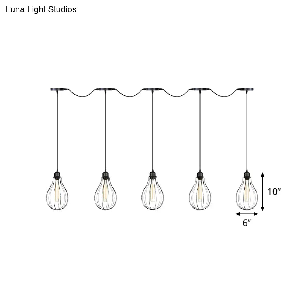 Industrial Cage Pendant Chandelier With Multi-Bulb Kit In Black