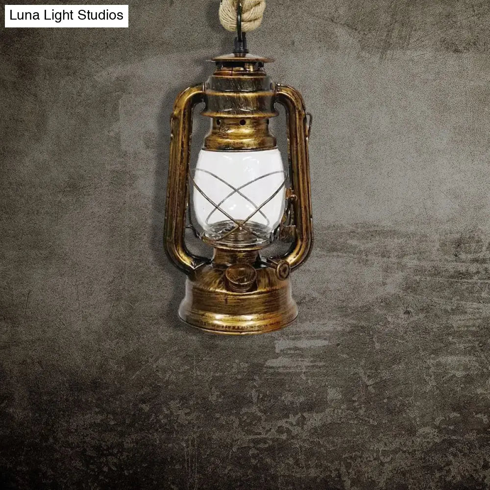 Industrial Clear Glass Pendant Ceiling Light For Coffee Shop - Black/Bronze/Antique Brass Finish