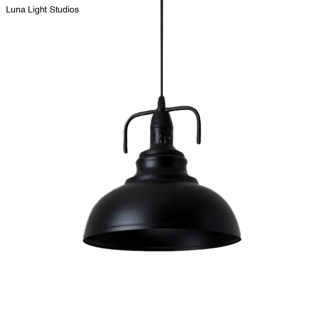 Industrial Metal Pendant Light With Adjustable Cord - Black Dome Shade Ceiling 11.5’/14’ W 1