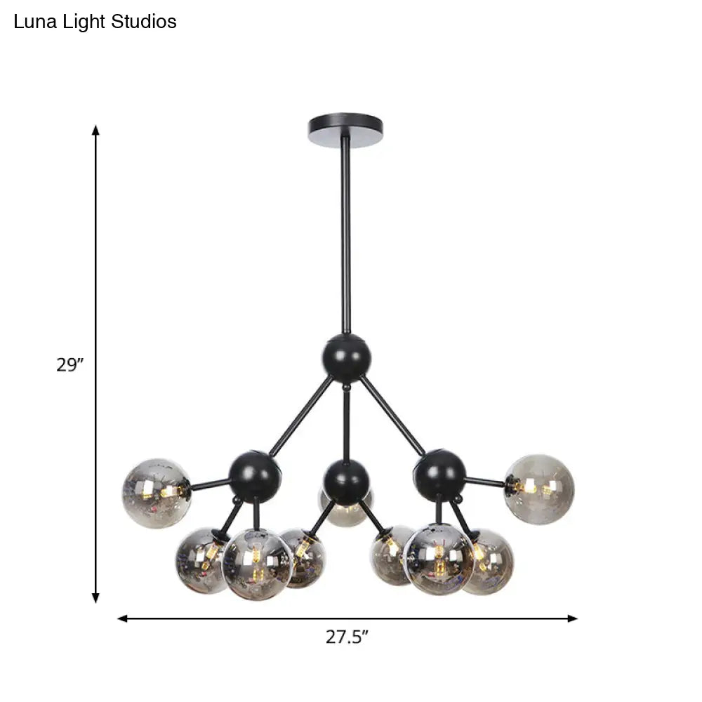 Industrial Orb Chandelier Lamp With Sputnik Design Amber/Clear/Smoke Gray Glass 3/9/12 Lights