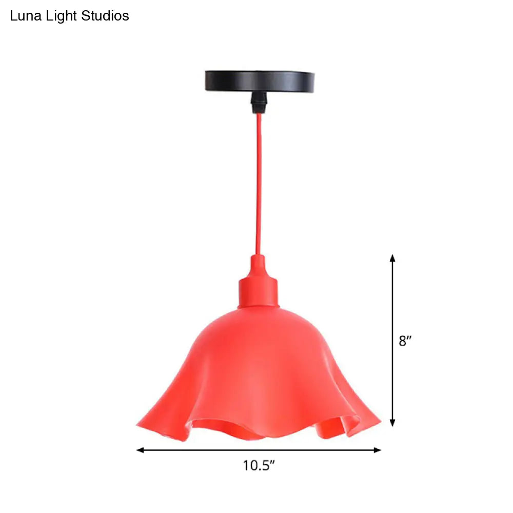 Industrial Red Iron Hanging Lamp Kit - Single Tapered/Cage/Flared Ceiling Pendant Light For Living