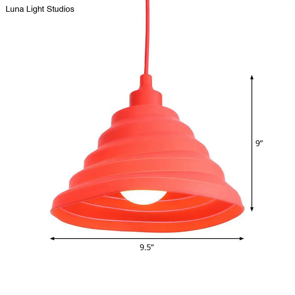 Industrial Red Iron Hanging Lamp Kit - Single Tapered/Cage/Flared Ceiling Pendant Light For Living