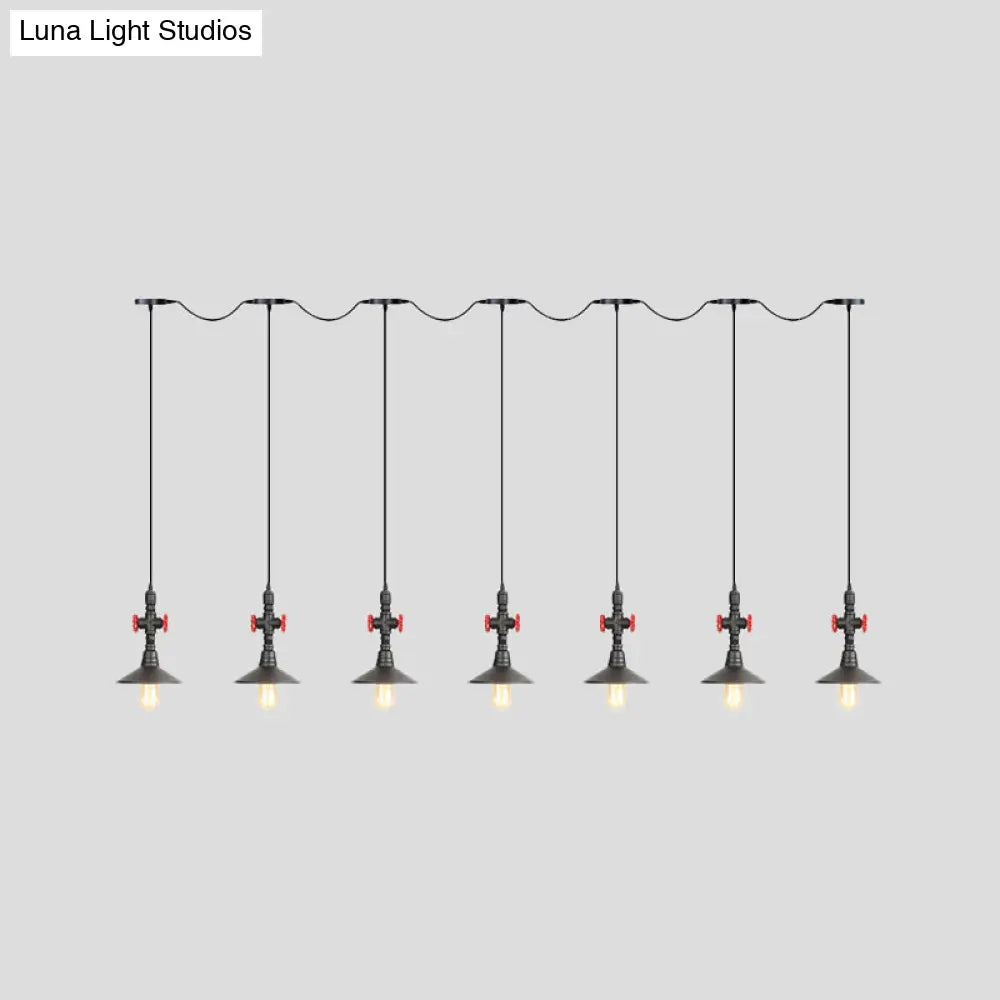 Industrial Saucer Iron Tandem Pendant Lamp In Black - 3/5/7-Bulb Restaurant Lighting Solution