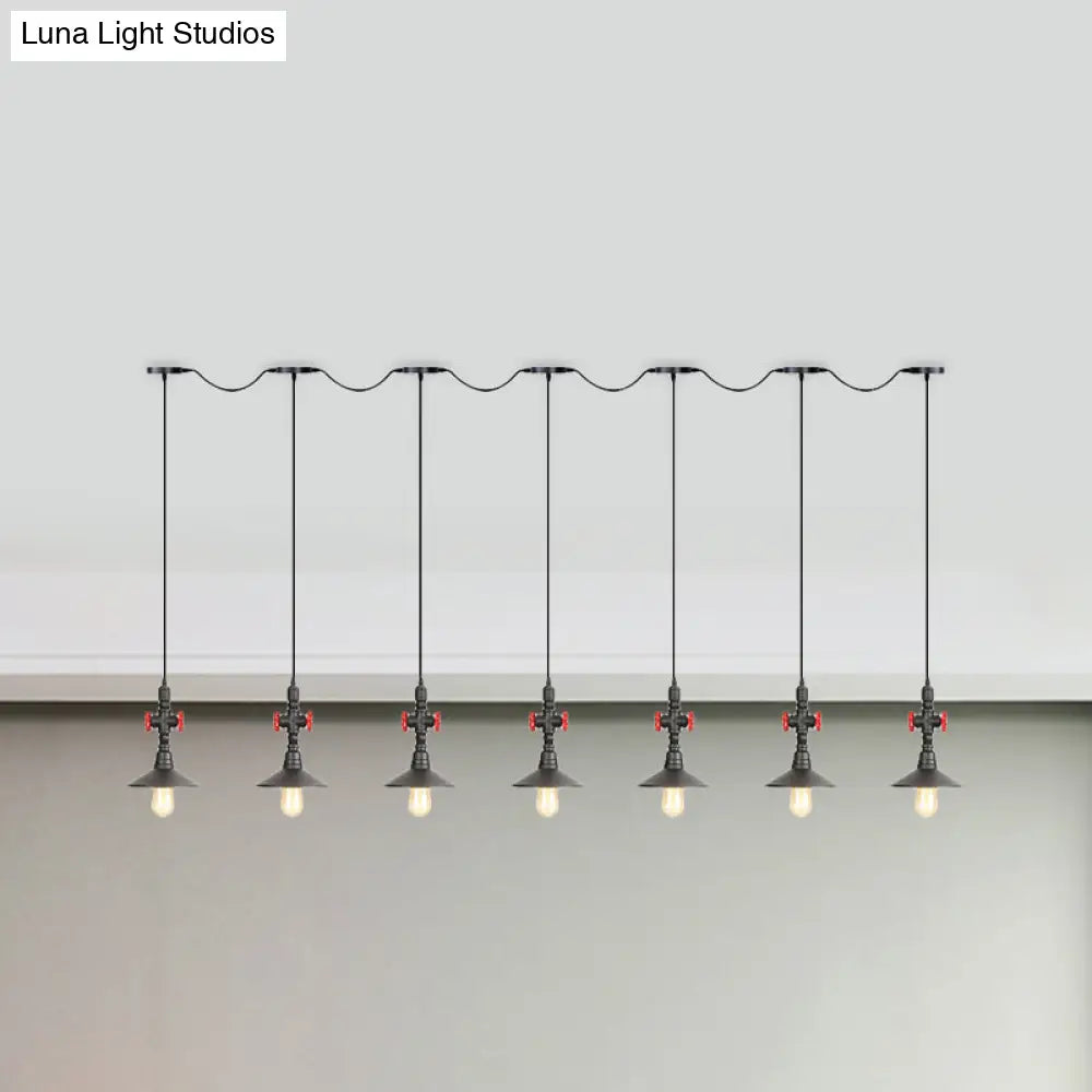 Industrial Saucer Iron Tandem Pendant Lamp In Black - 3/5/7-Bulb Restaurant Lighting Solution