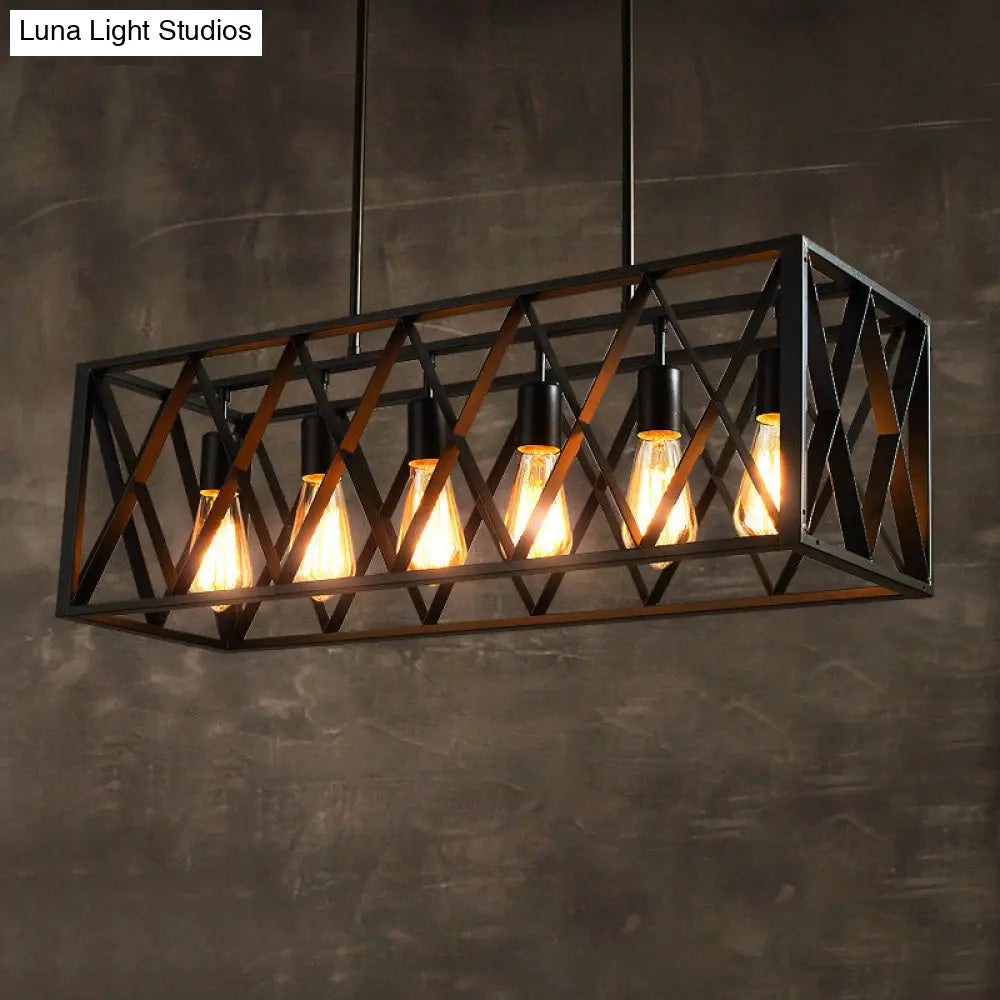 Industrial Style Black Ironwork Pendant Light For Bar - Rectangular Island Design