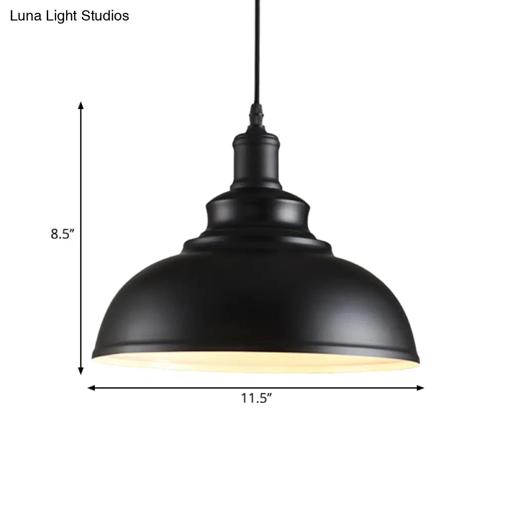 Industrial Style Black Metal Bowl Suspension Light With 1-Bulb - Ideal For Dining Room