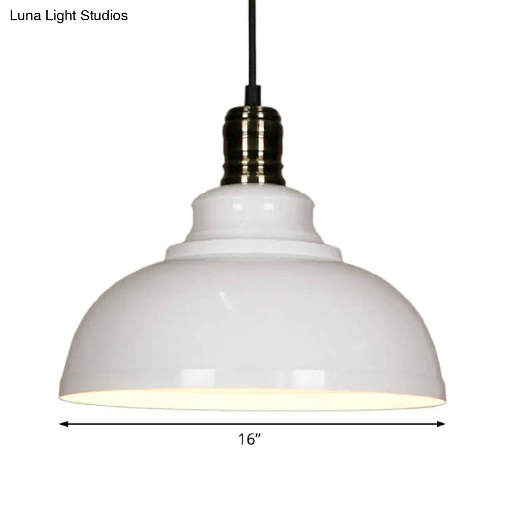 Industrial Style Metallic Pendant Ceiling Light - 12’/14’/16’ Dia 1 Bowl Shade Black/White Inner
