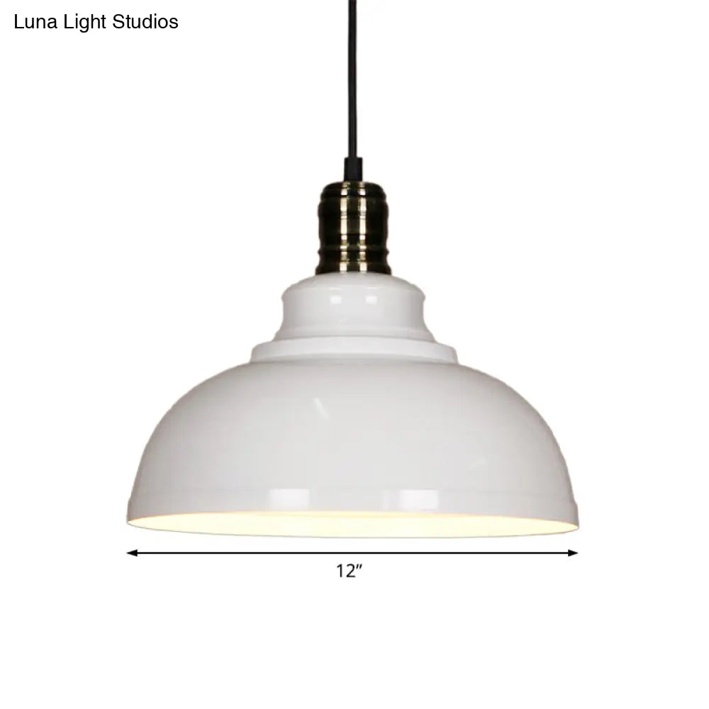 Industrial Style Metallic Pendant Ceiling Light - 12’/14’/16’ Dia 1 Bowl Shade Black/White Inner