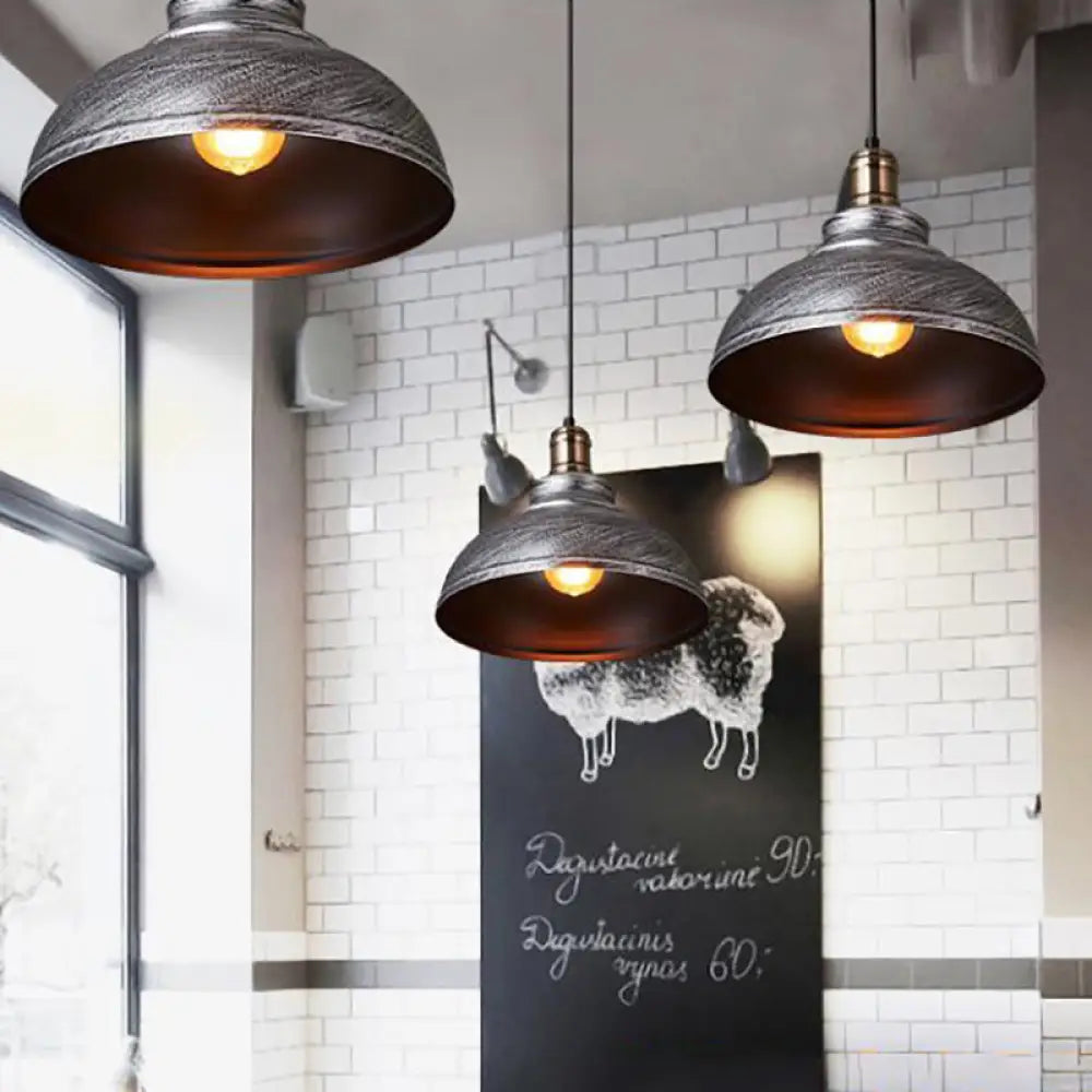 Industrial Style Metallic Pendant Ceiling Light - 12’/14’/16’ Dia 1 Bowl Shade Black/White