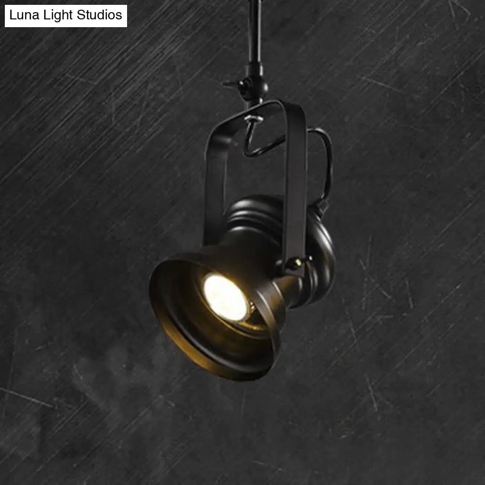 Industrial Style Semi Flush Mount Light Fixture 1-Light Metal Camera Spotlight Mount Lamp In Black