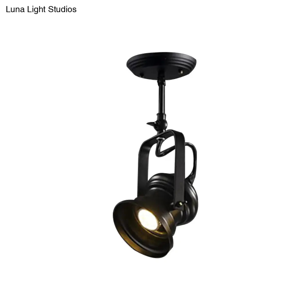 Industrial Style Semi Flush Mount Light Fixture 1-Light Metal Camera Spotlight Mount Lamp In Black
