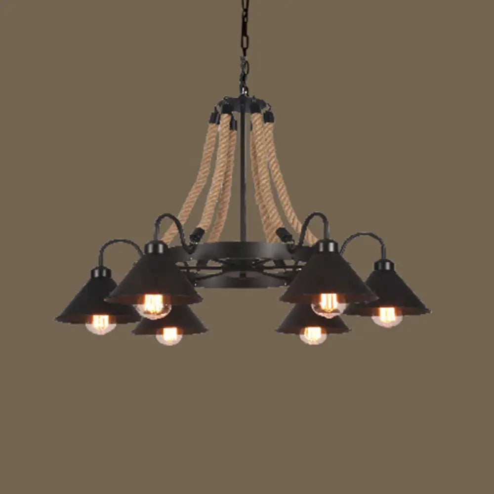 Industrial Style Chandelier With Industrial Style Shade Reference: Industrial Vintage Large Chandelier With Rope And Metal Cone Shade