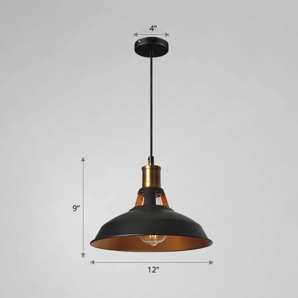 Iron Hanging Pendant Light Fixture For Restaurants - Single Ceiling Pot Cover Lamp Gold-Black / 12