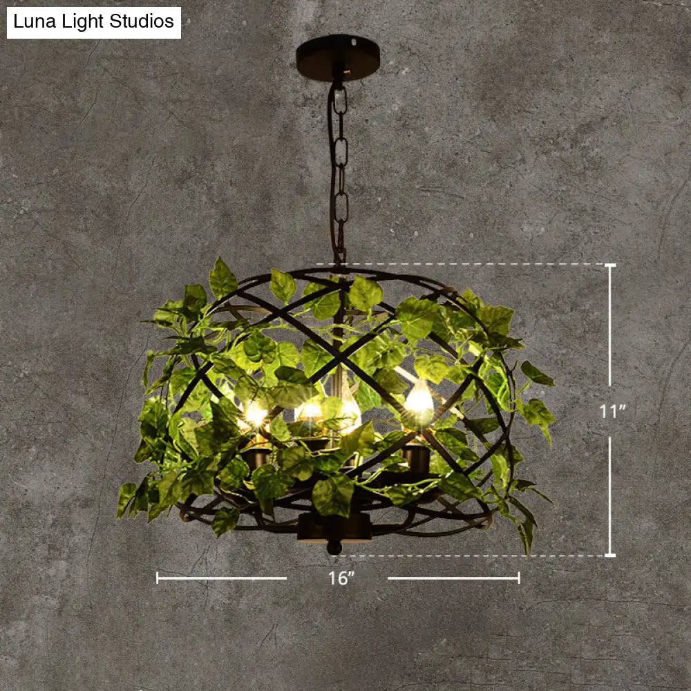 Iron Pendant Ceiling Light With Retro Bird Nest Design And Green Decorative Ivy – Single