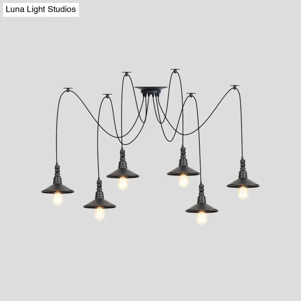 Iron Saucer Vintage Led Pendant Light With Multiple Lights Black Finish