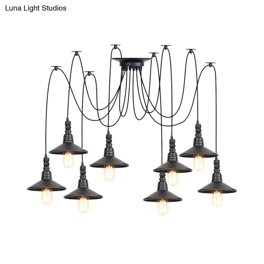 Iron Saucer Vintage Led Pendant Light With Multiple Lights Black Finish