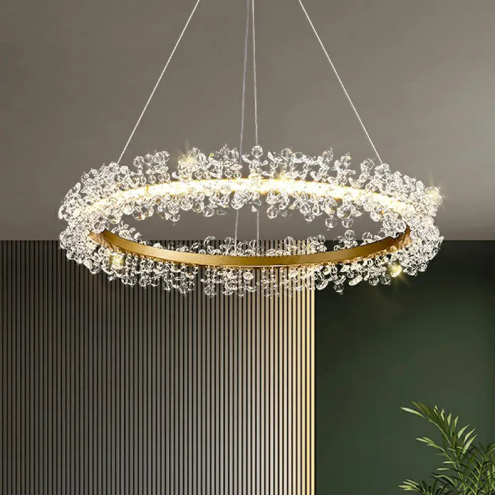 Led Circle Chandelier With Crystal Beads - Elegant Living Room Pendant Light