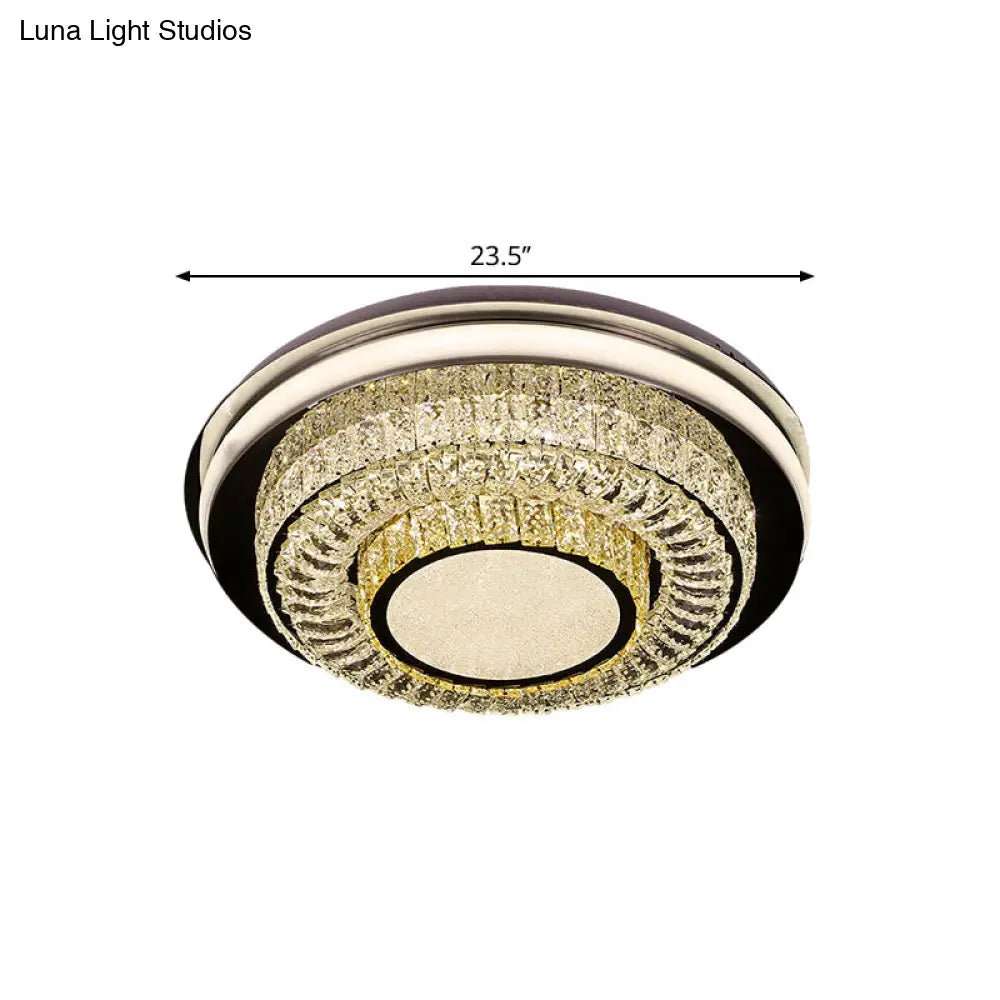 Led Crystal Block Round Flushmount Ceiling Light In Chrome Finish