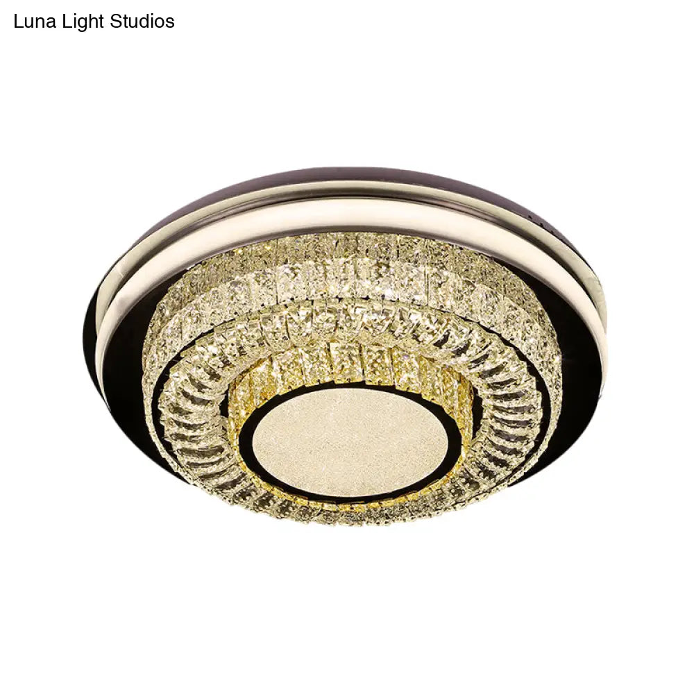 Led Crystal Block Round Flushmount Ceiling Light In Chrome Finish