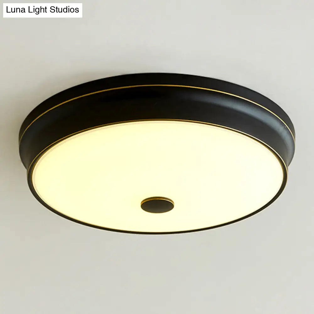 Led Flush Mount Lighting Fixture In Black With Opal Glass For Corridor