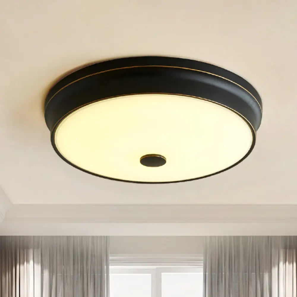 Led Flush Mount Lighting Fixture In Black With Opal Glass For Corridor / Small A