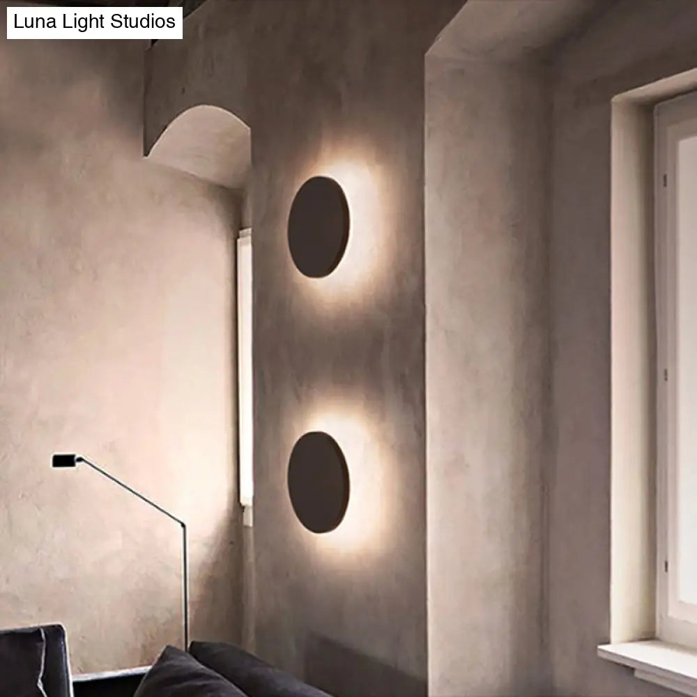 Led Grey Cement Wall Sconce: Flat Round Simplicity With Mounting For Bedroom Lighting