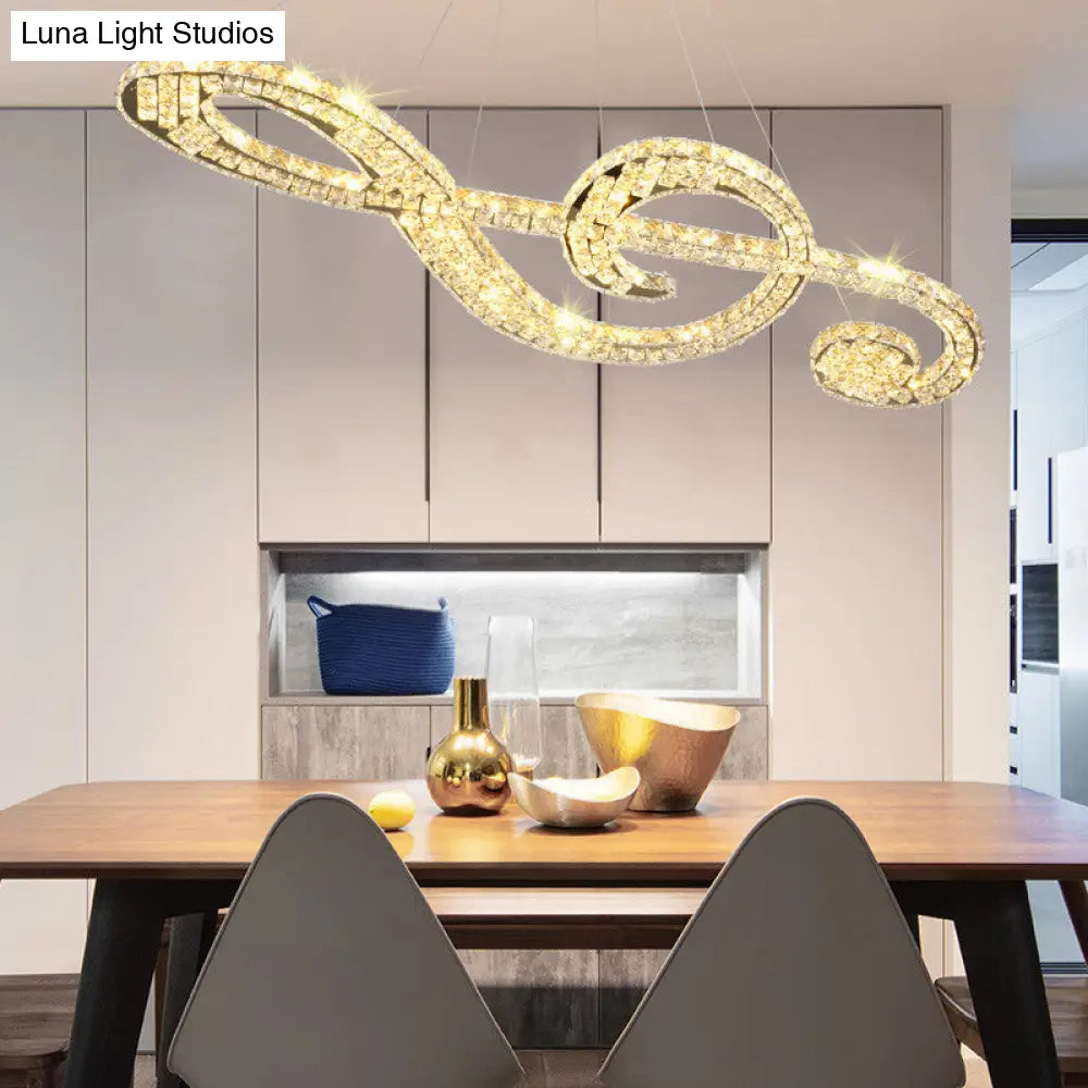 Led Musical Note Chandelier - Modern Crystal Suspension Light For Restaurants