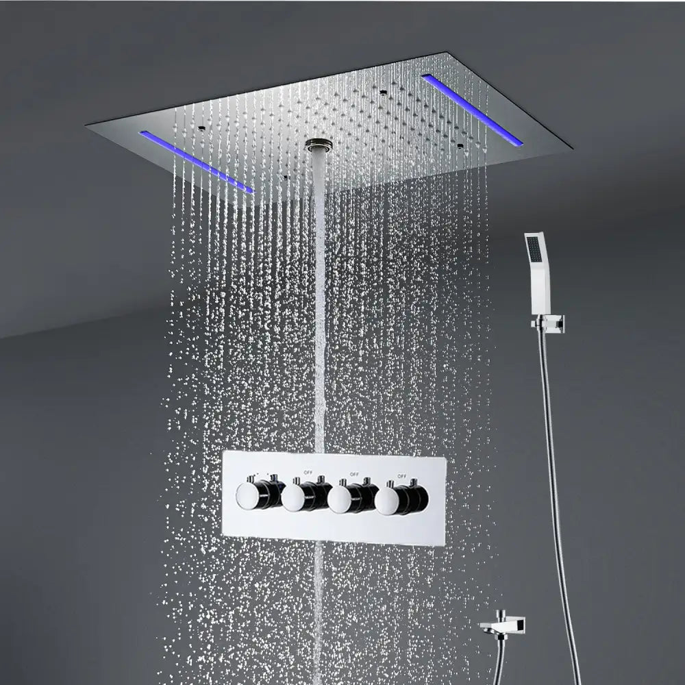LED Shower Set Thermostatic 3 Ways Ceiling Massage Column and Rainfall Bathroom Chrome Surface shower Faucet