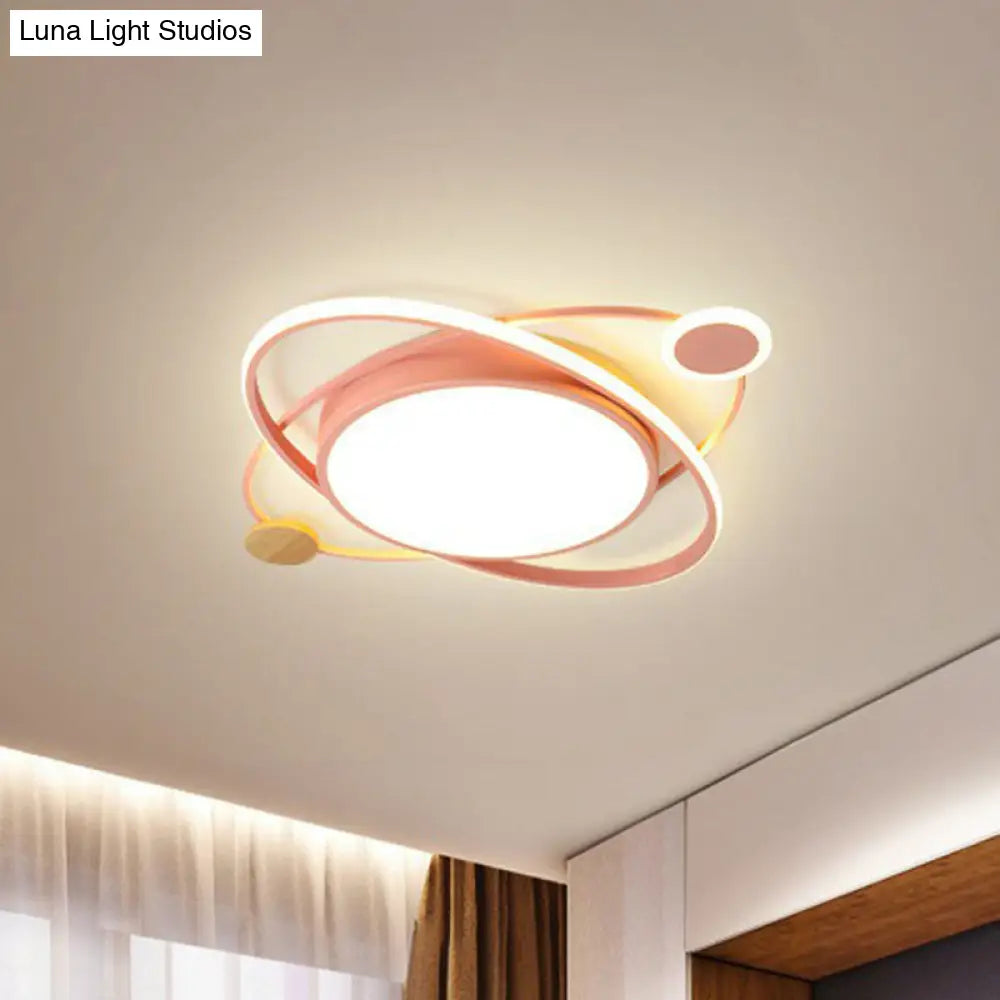 Macaron Led Orbit Flush Mount Lighting For Kids Bedroom Ceiling - Metallic Color Pink / Small White