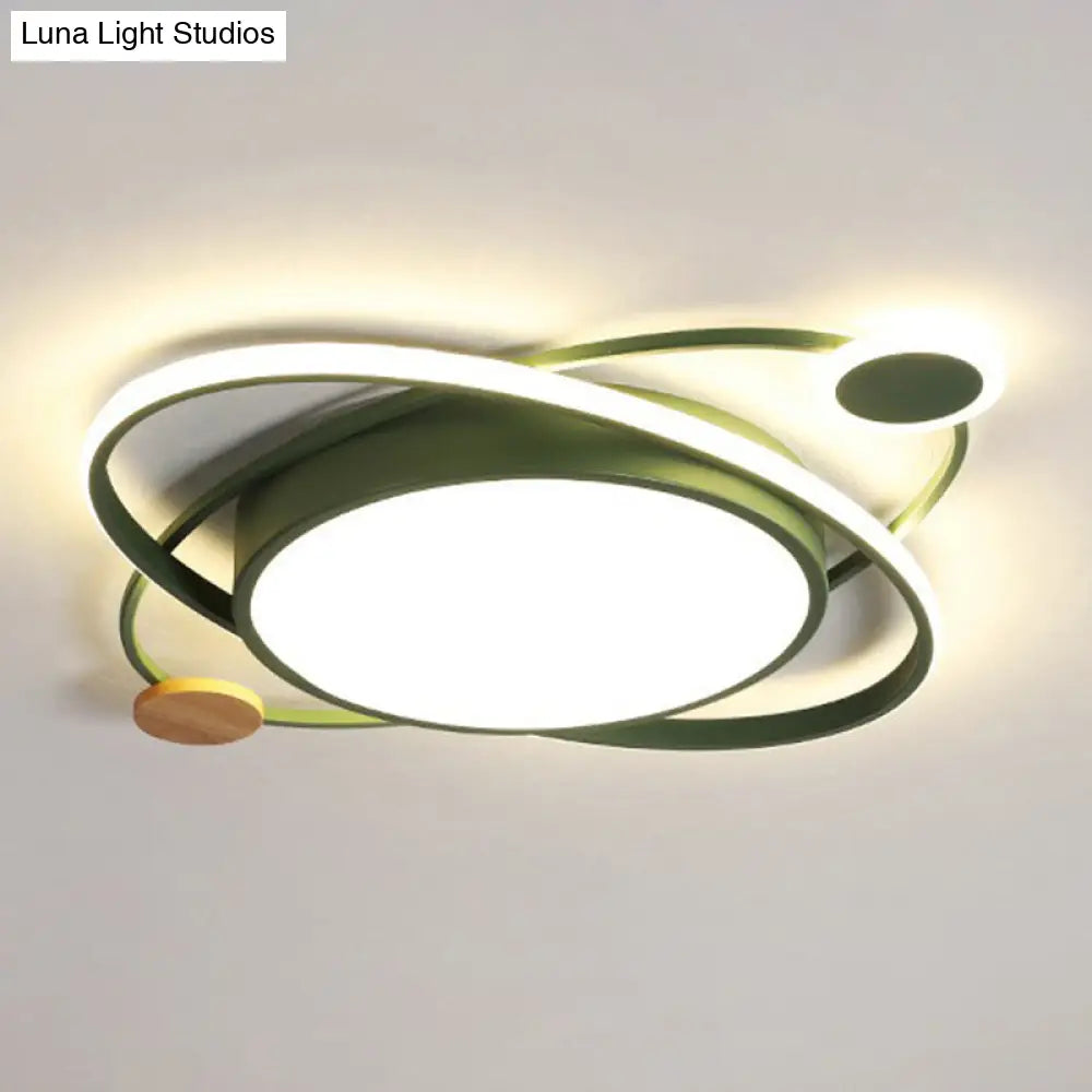 Macaron Led Orbit Flush Mount Lighting For Kids’ Bedroom Ceiling - Metallic Color