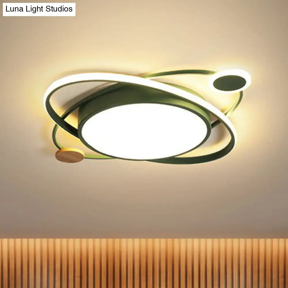 Macaron Led Orbit Flush Mount Lighting For Kids Bedroom Ceiling - Metallic Color Green / Small White