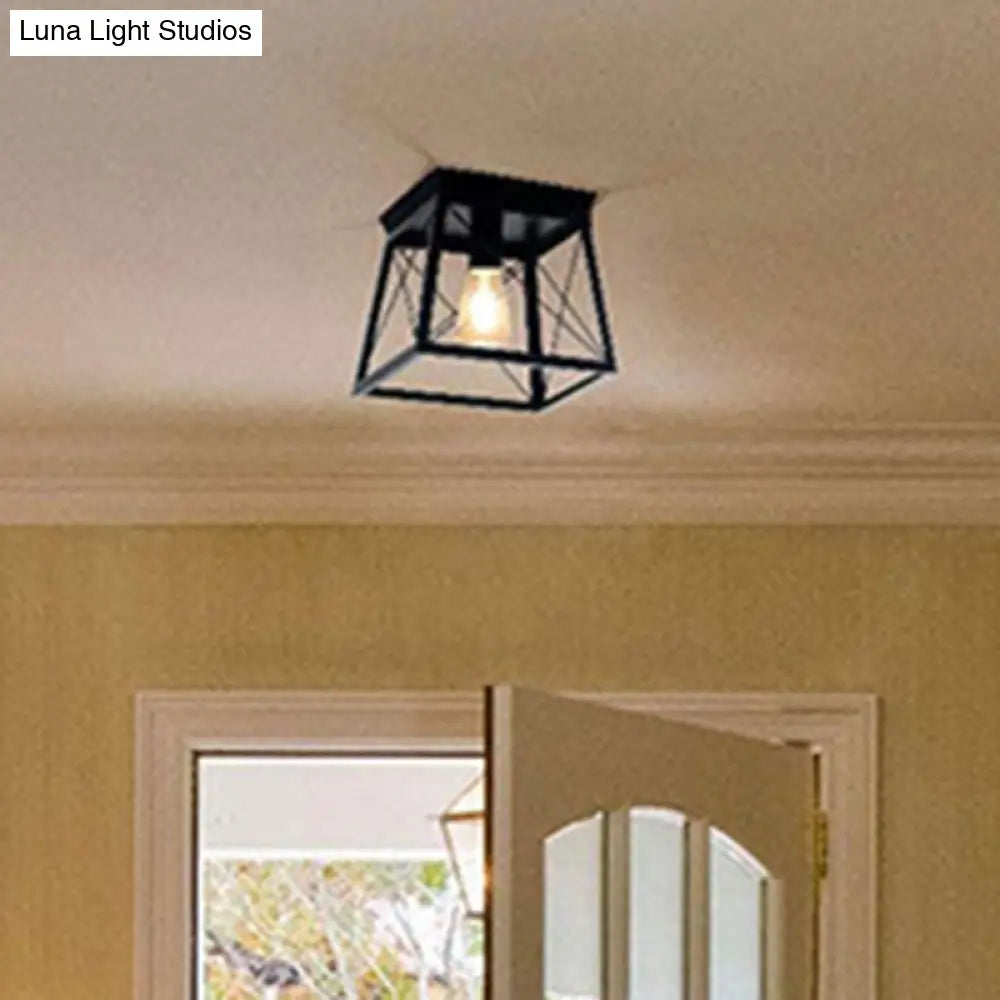 Metal Black Industrial Square Ceiling Light Fixture - Flush Mount Lamp
