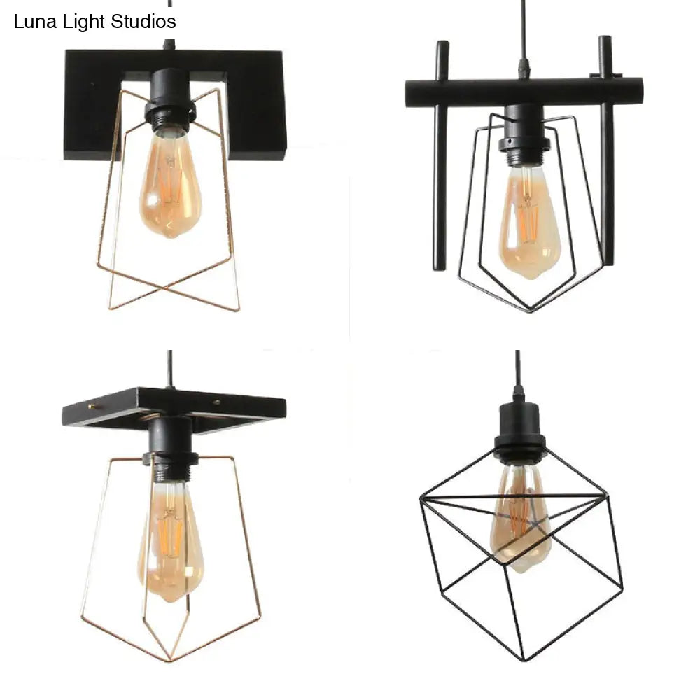 Metal Caged Pendant Lighting - Farmhouse Style 1 Light Black