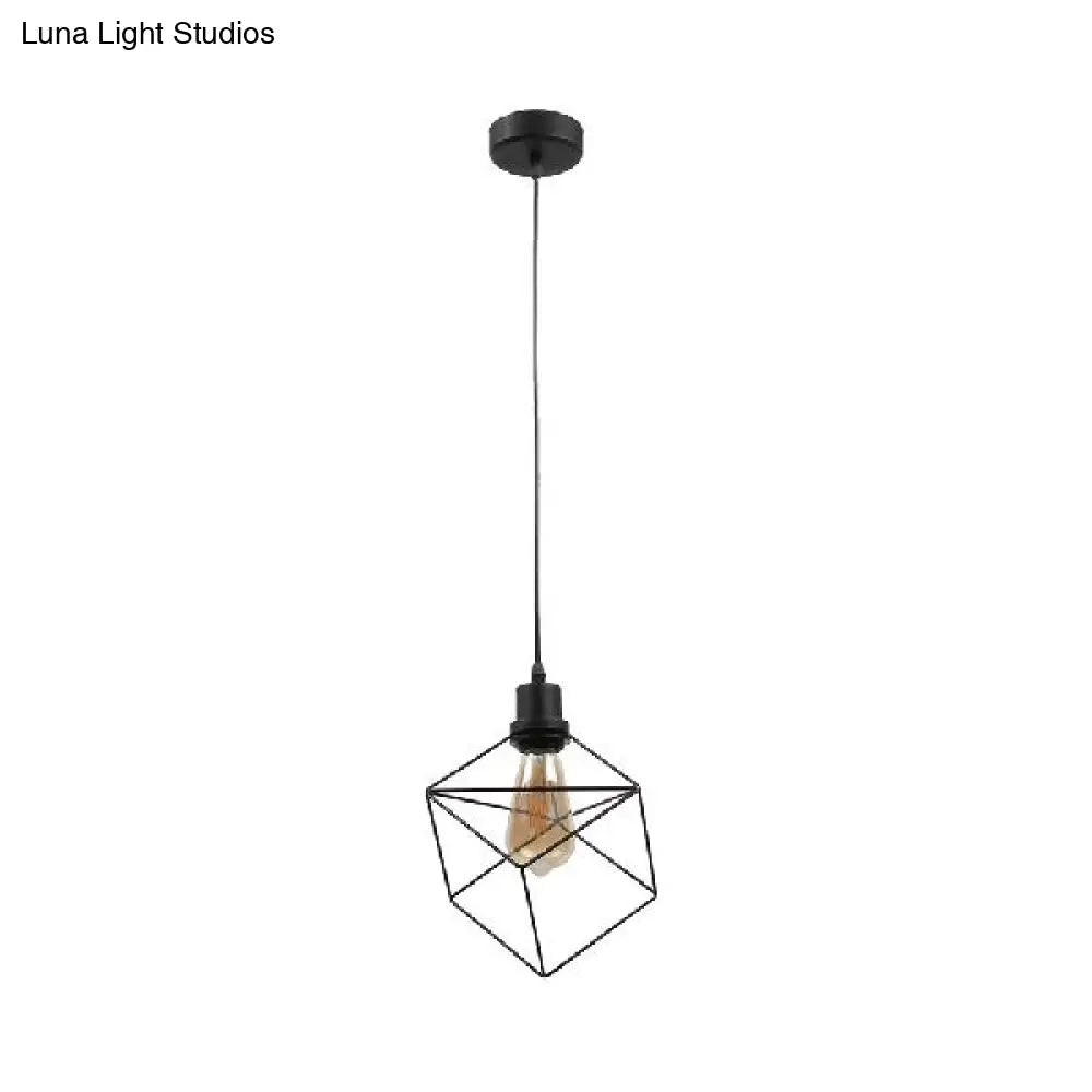 Metal Caged Pendant Lighting - Farmhouse Style 1 Light Black