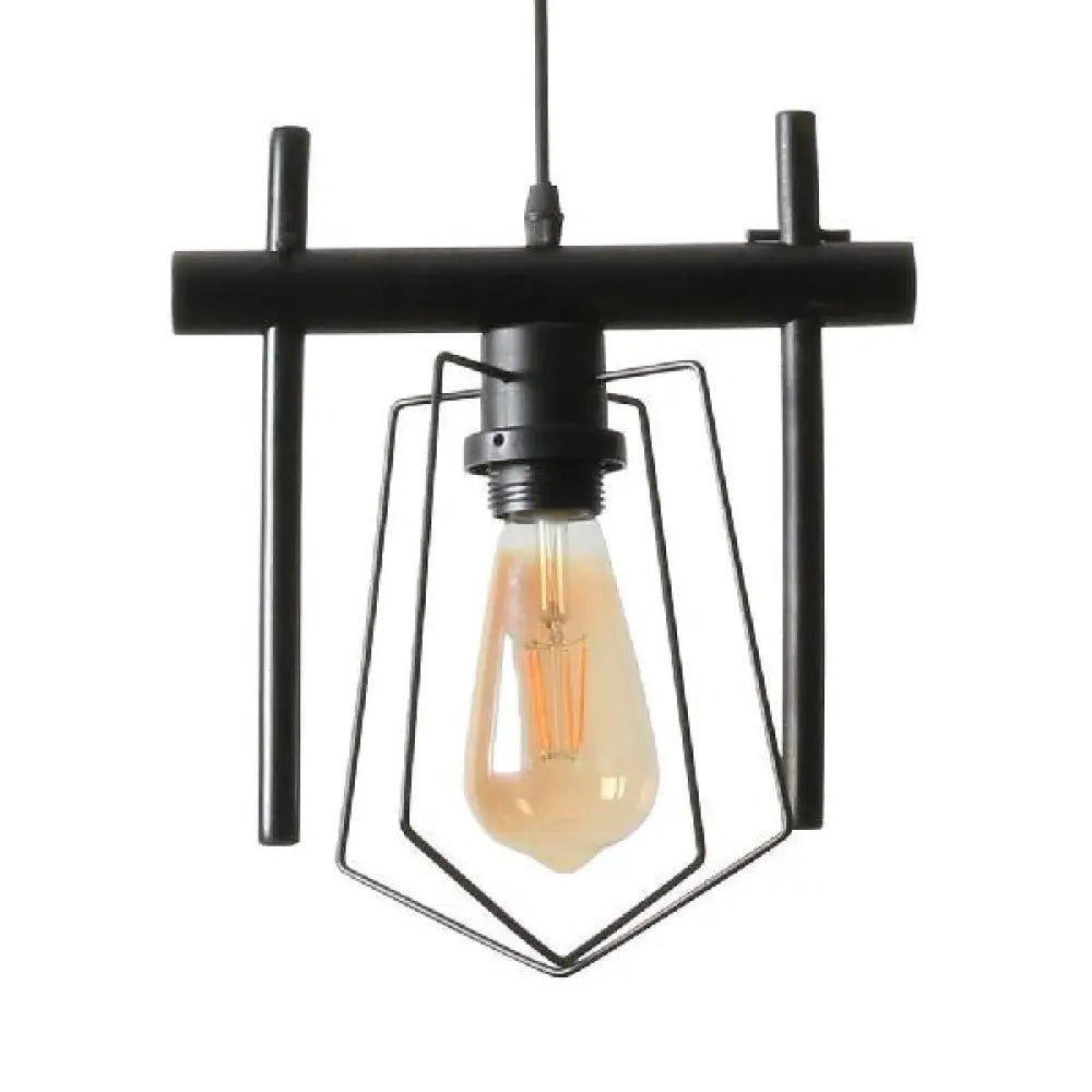 Metal Caged Pendant Lighting - Farmhouse Style 1 Light Black / B