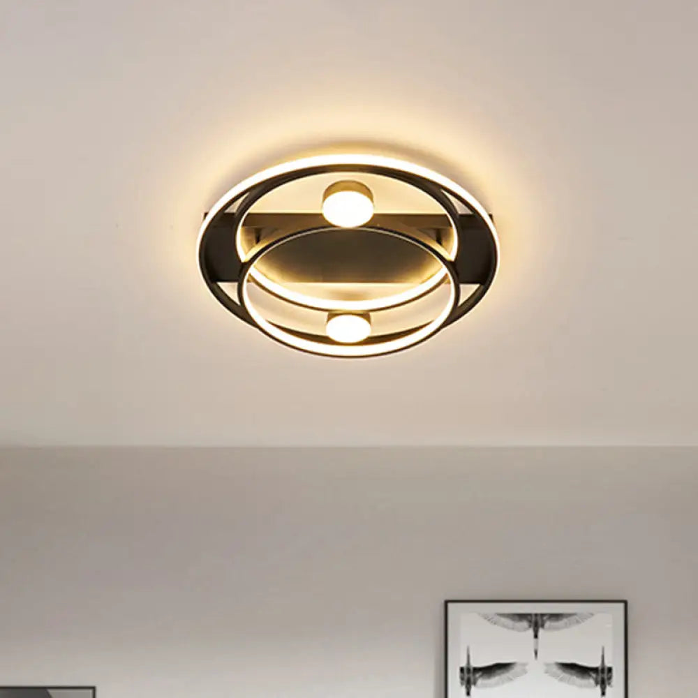 Metal Halo Ring LED Flush Mount Fixture in Black/Gold for Bedroom ...