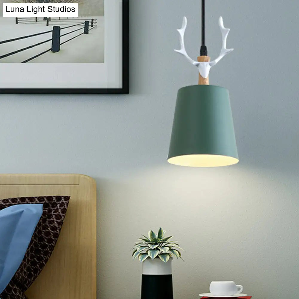 Metal Macaron Single Drop Pendant Ceiling Light With Antler Decor Perfect For Dining Rooms
