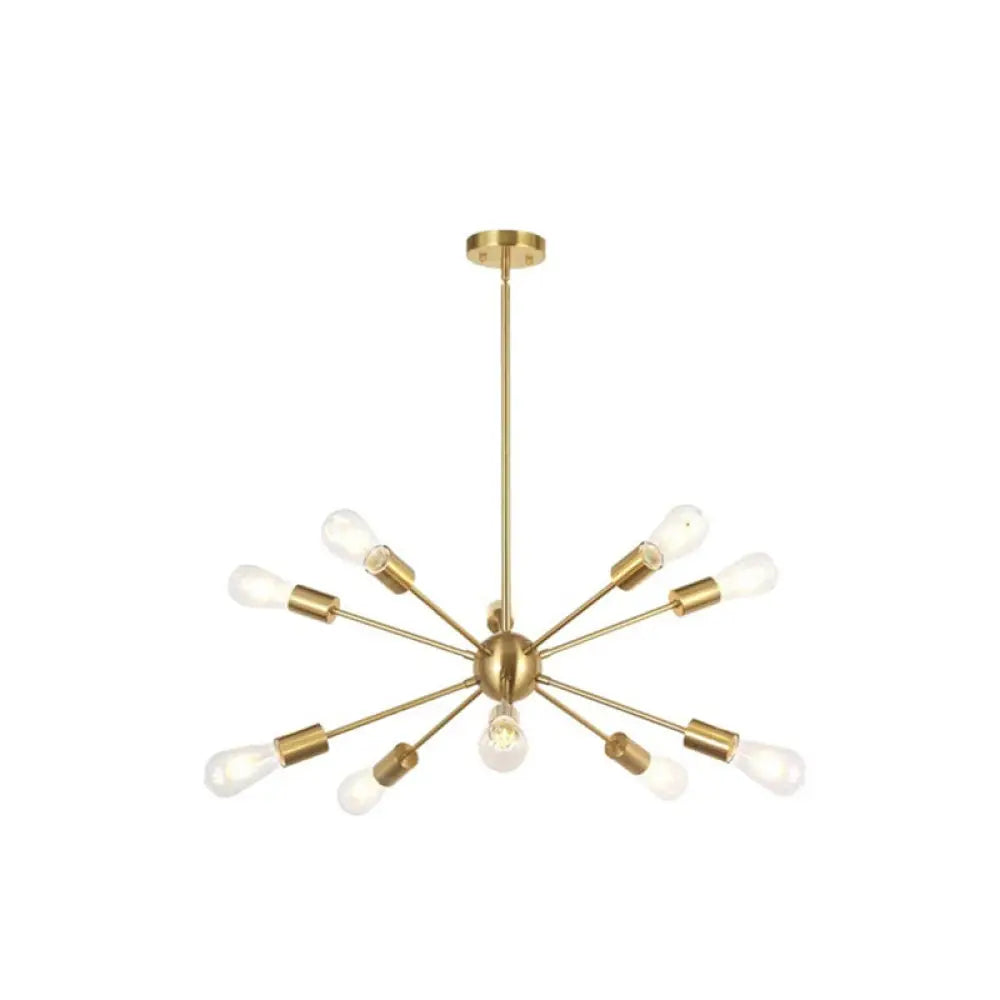 Metallic Sunburst Industrial Pendant Light With Bare Bulbs 10 / Brass
